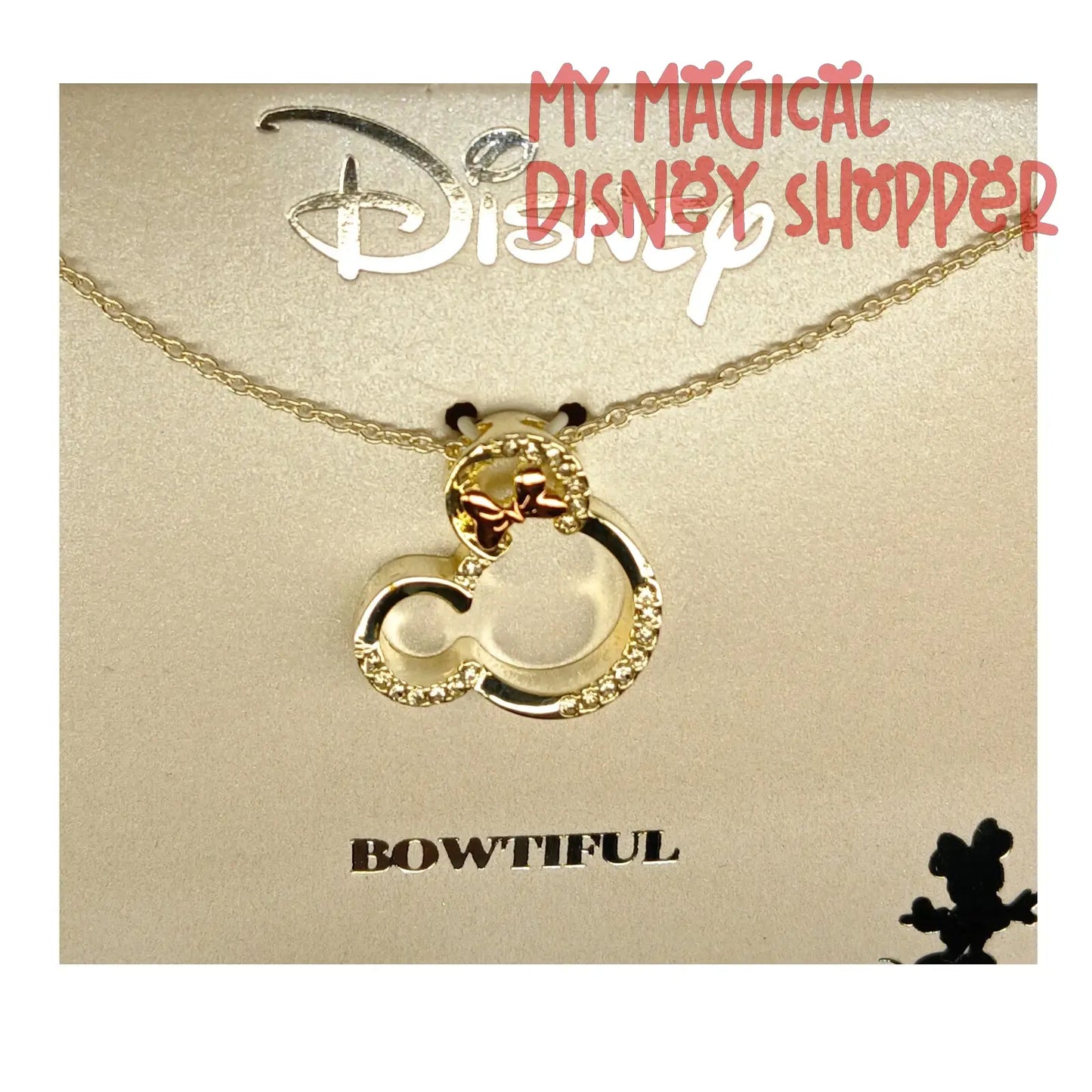 Minnie Mouse Bowtiful Crystal with Rose Gold Bow Silver Plated Necklace