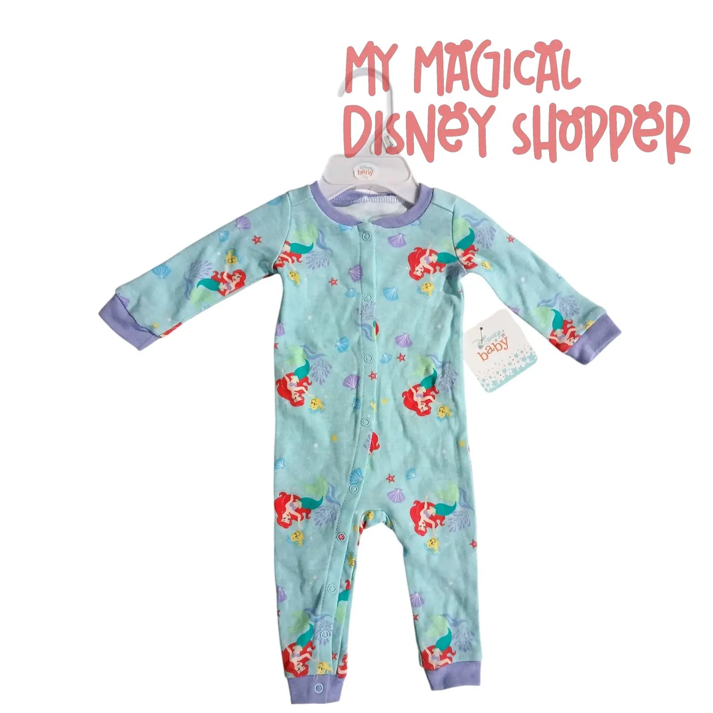 Baby Ariel & Flounder Pajamas – Size 0–3 Months 🧜♀️🐠💜✨
