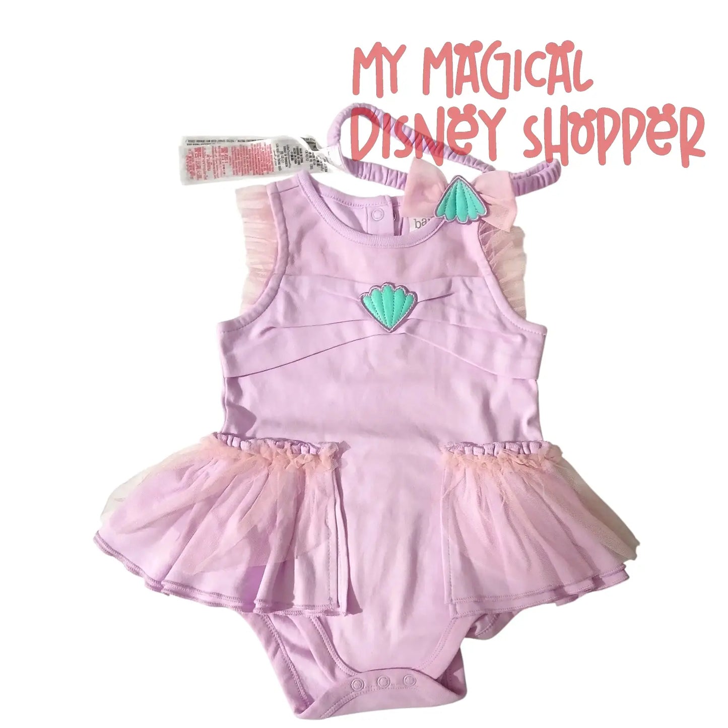 Disney Baby Ariel Sleeveless Onesie & Headband Set – Size 18–24 Months 🧜‍♀️🎀💜✨