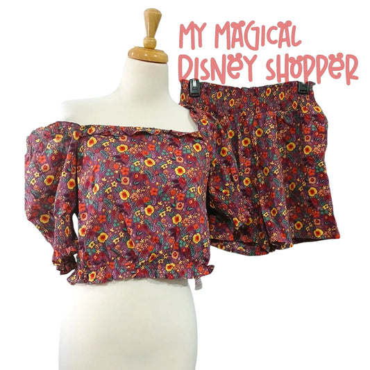 Disney Parks Princess Collection Floral Print Crop Top and Shorts Set - Adult Size Large