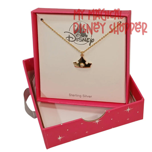Disney Princess Aurora Crown Necklace in Gold Plated Sterling Silver