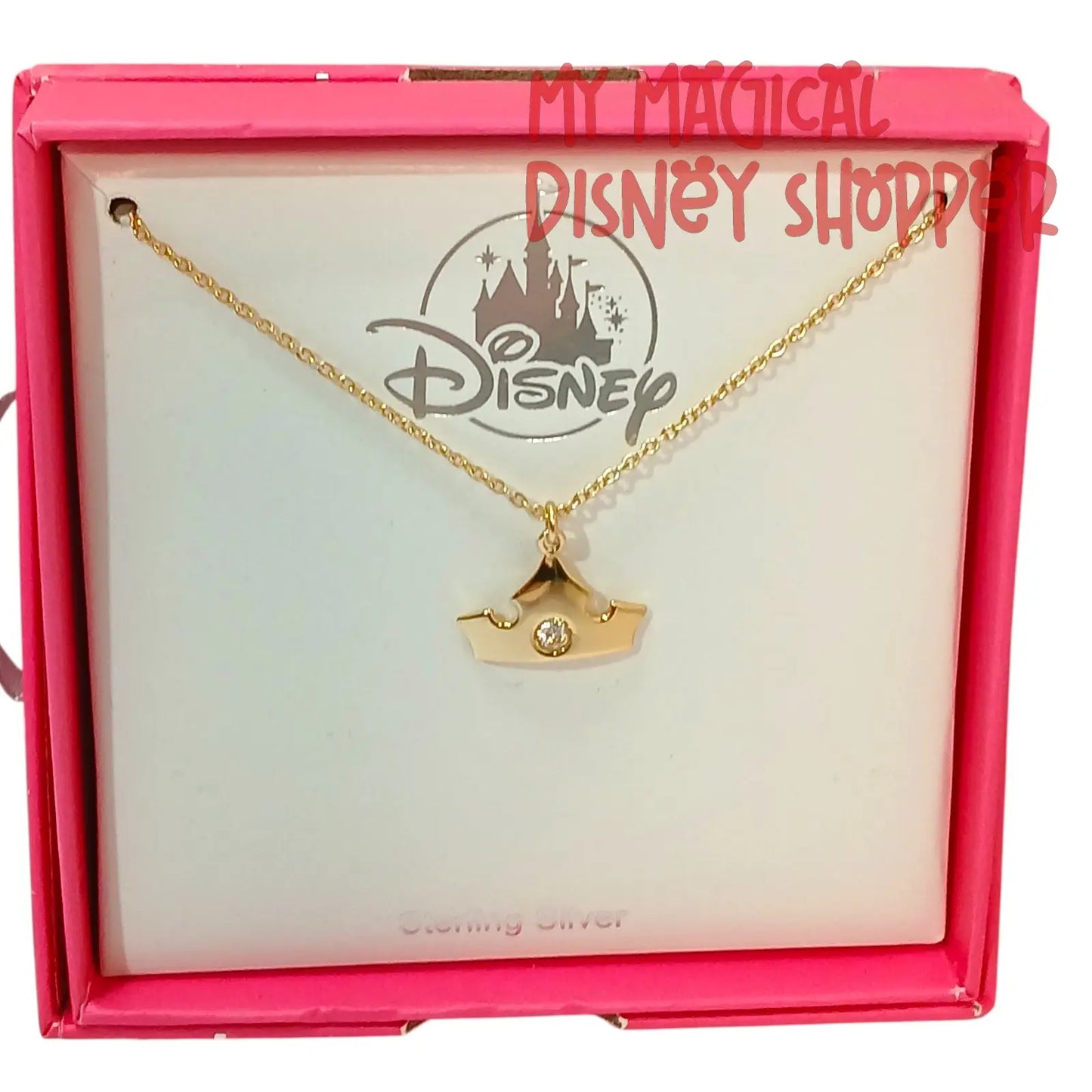 Disney Princess Aurora Crown Necklace in Gold Plated Sterling Silver
