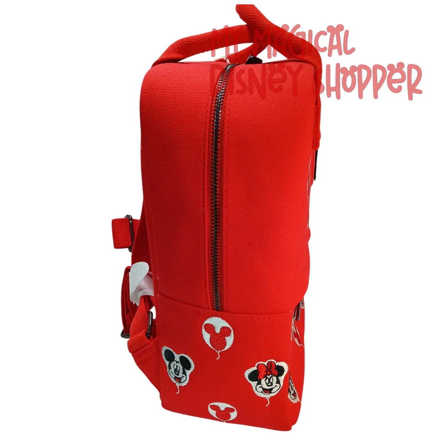 Red Canvas Disney Parks Loungefly Mickey and Minnie Balloons Backpack