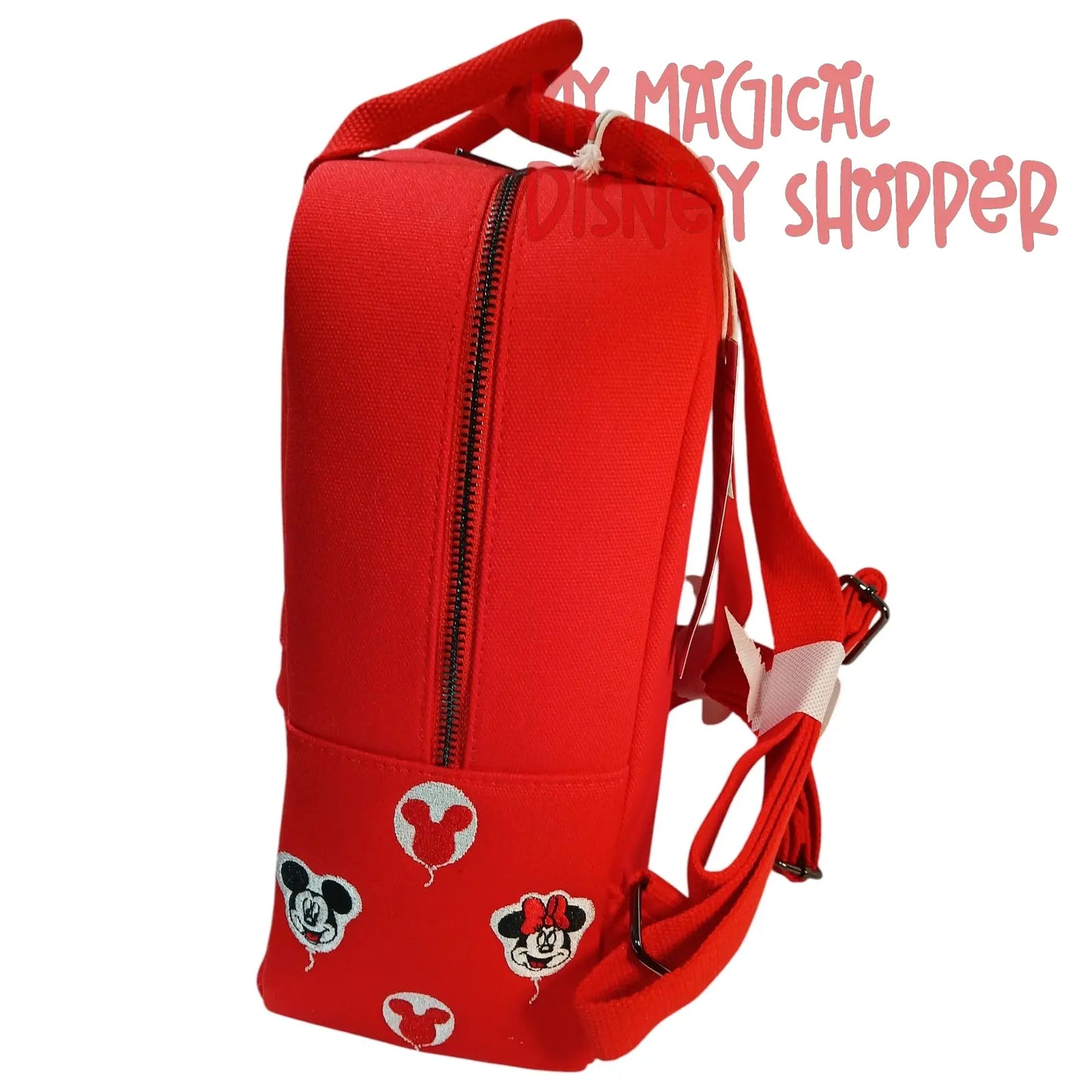 Red Canvas Disney Parks Loungefly Mickey and Minnie Balloons Backpack