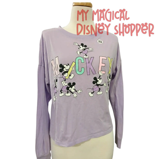 Gently Loved Mickey Cropped Lavender Long Sleeve Shirt – Size XS 💜🐭