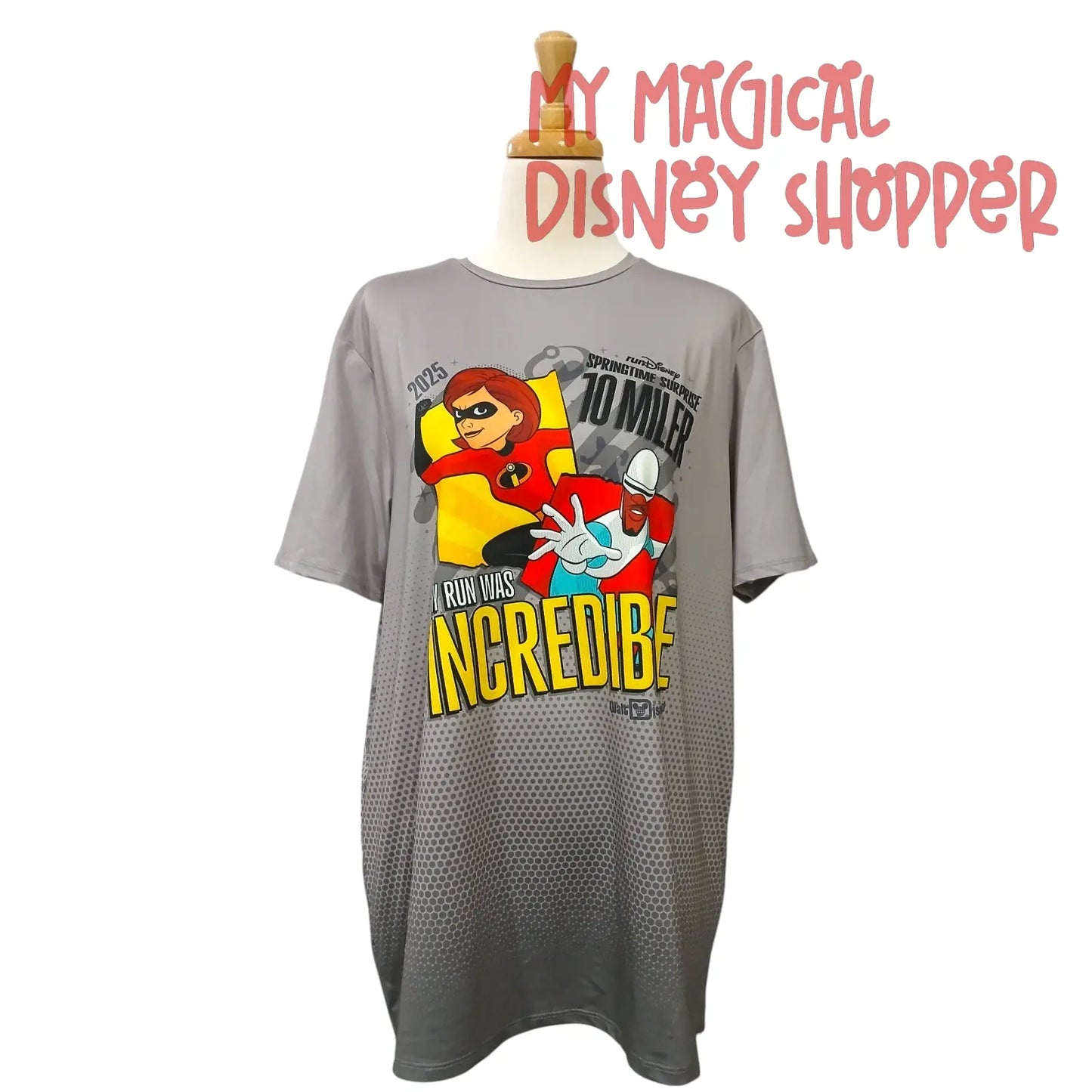 runDisney Celebrates Hero's Springtime Surprise Weekend 2025 Featuring Mrs. Incredible and Frozone Shirt -  Size Adult Large