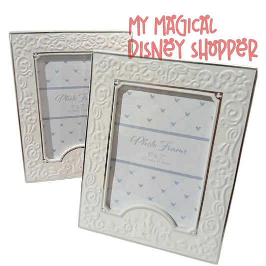 Disney Castle Embossed White Photo Frame – 5x7 with Hidden Mickey Accents