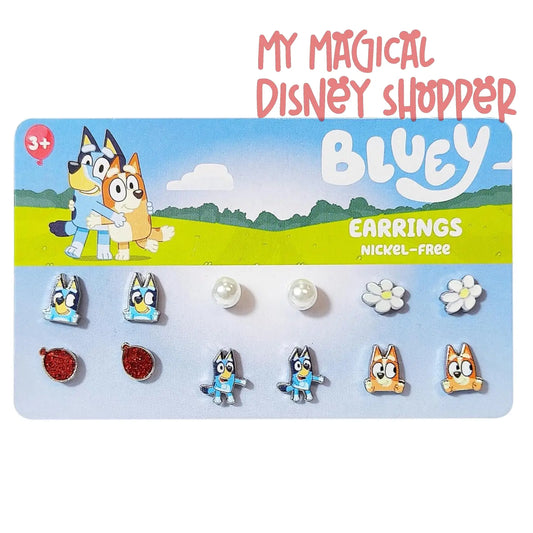 Bluey - 6 Pairs Hypoallergenic Stud Earrings for Girls Ages 4+