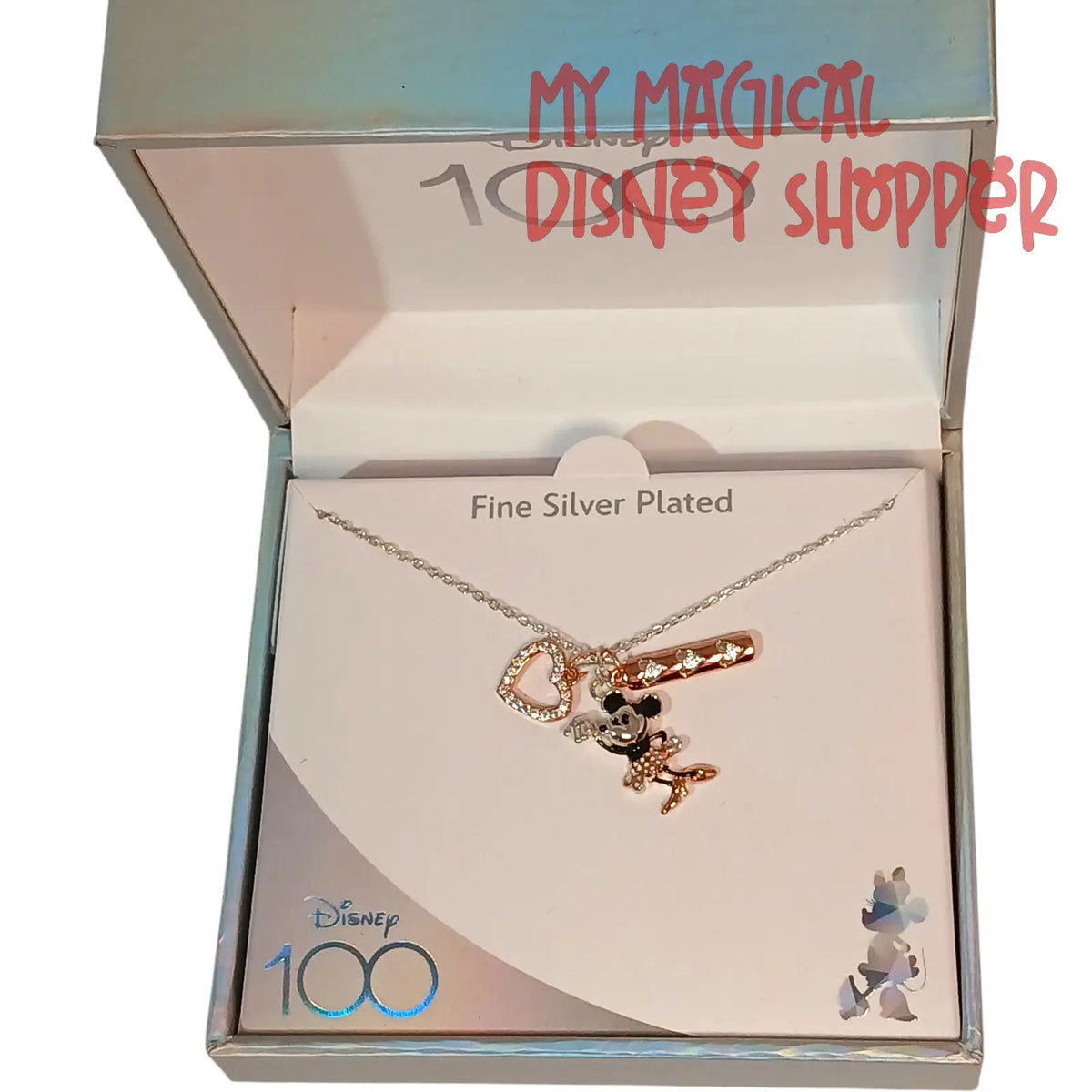 Rose Gold Disney 100 Minnie Mouse Dangle Necklace