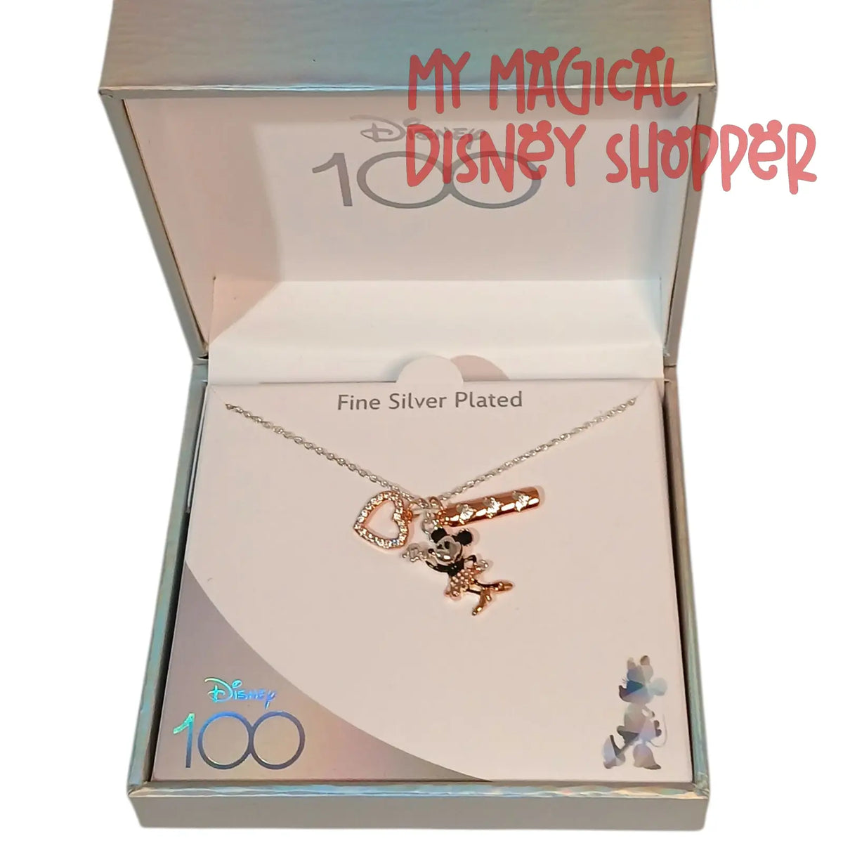 Rose Gold Disney 100 Minnie Mouse Dangle Necklace