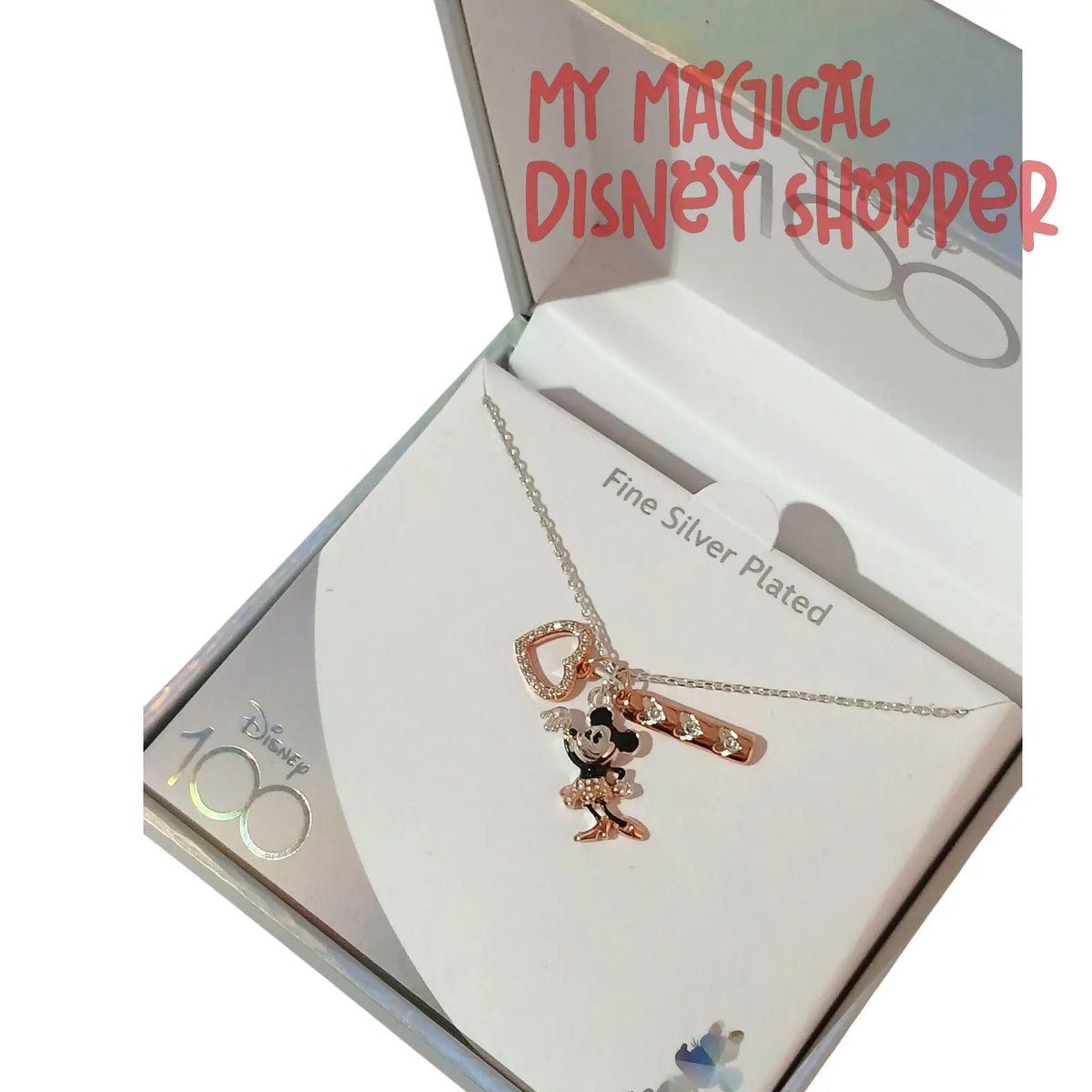 Rose Gold Disney 100 Minnie Mouse Dangle Necklace