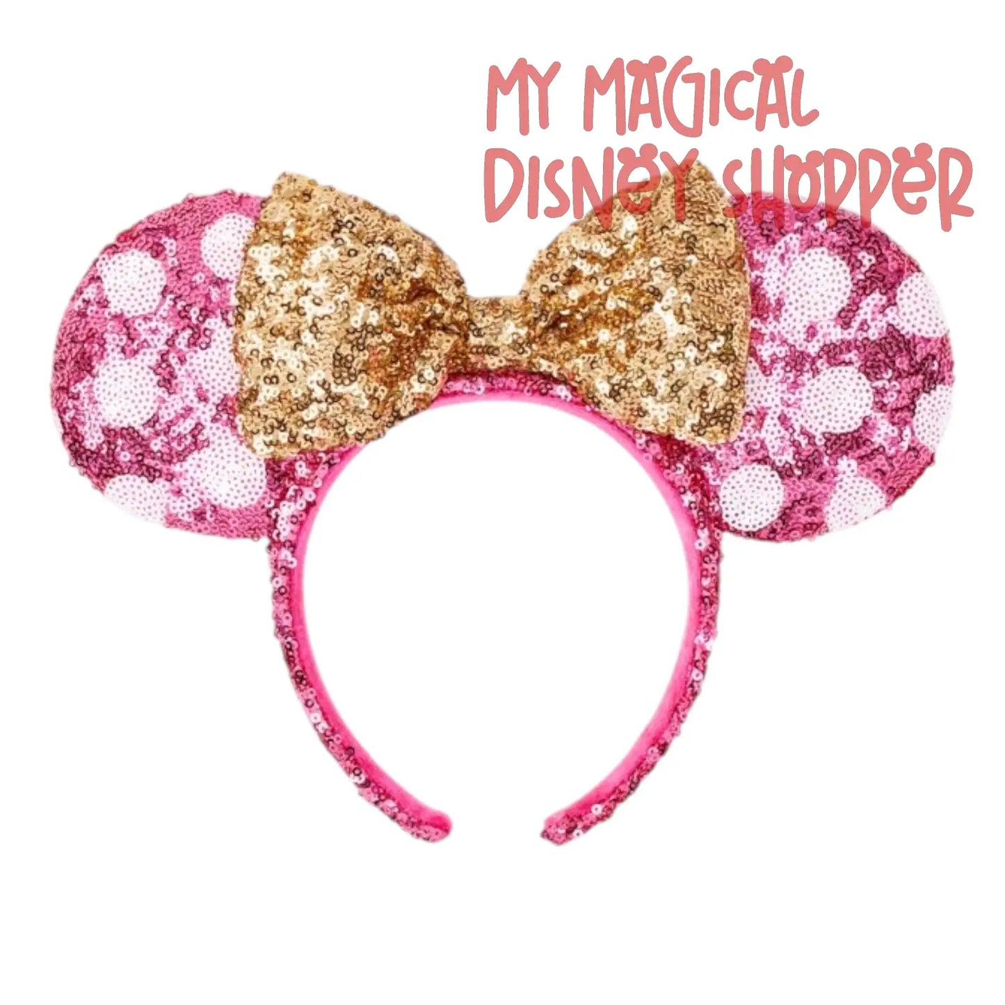Hot Pink And Gold Minnie Mouse Polka Dot Disney Sequined Ear Headband