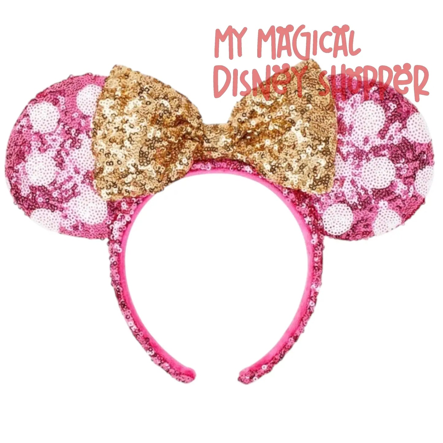 Hot Pink And Gold Minnie Mouse Polka Dot Ears - Preloved