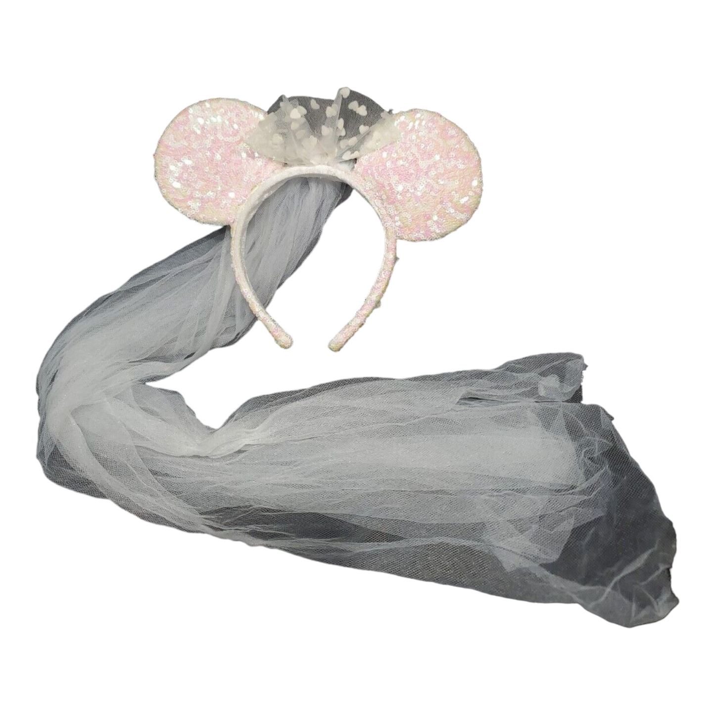 RENTAL Minnie Wedding Bridal Veil Sequin Mickey Mouse Ears Headband - Vintage