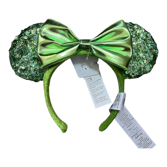 Kelly Green Minnie Mouse Sequined Ear Headband with Bow