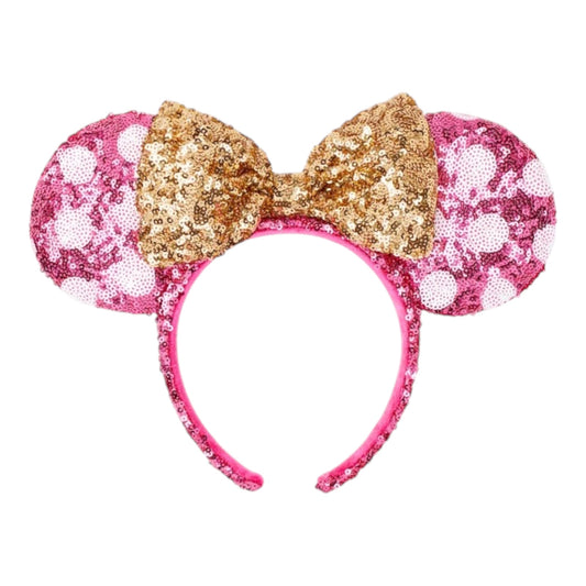 Hot Pink And Gold Minnie Mouse Polka Dot Disney Sequined Ear Headband