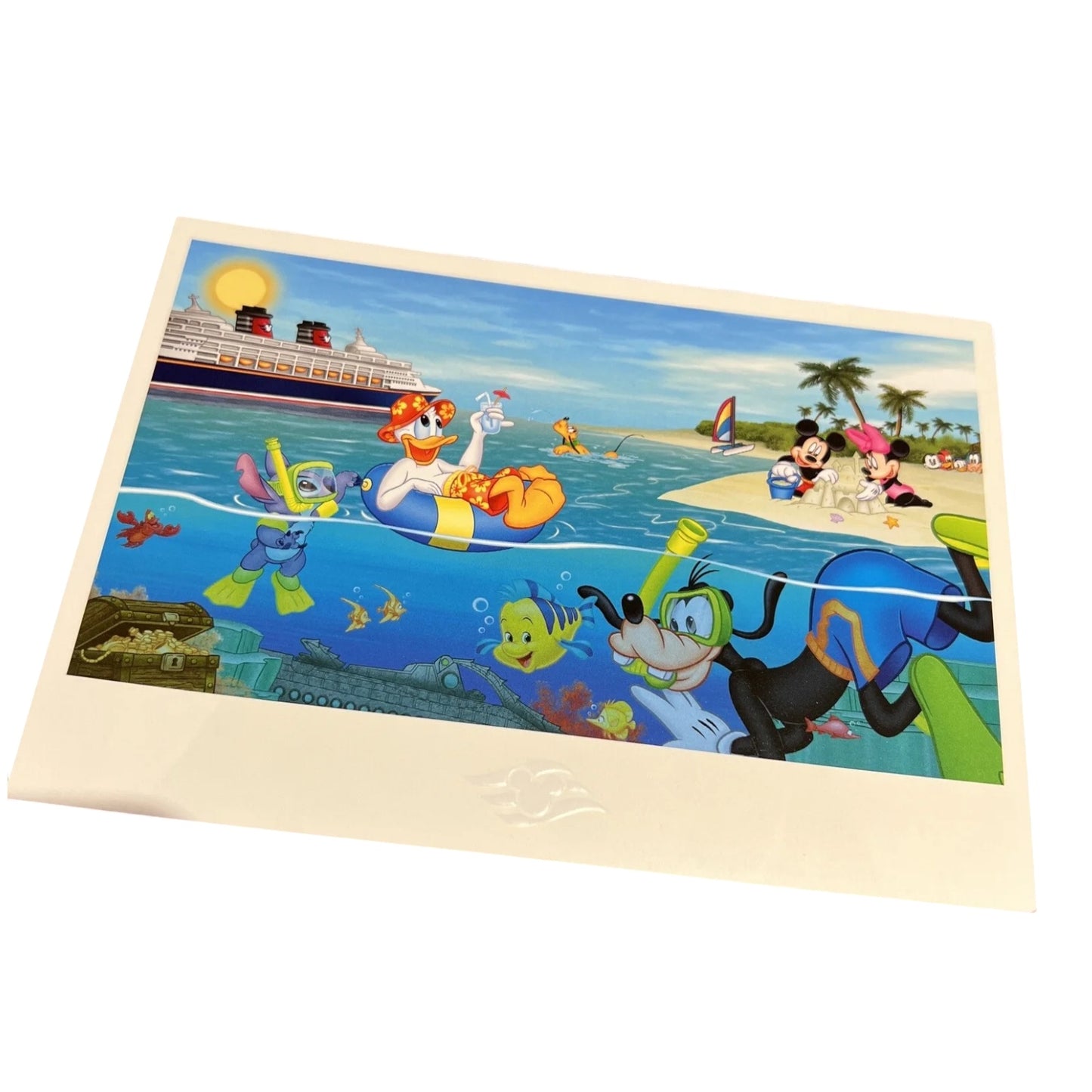 Disney Cruise Line Art Quality Embossed Castaway Cay Beach Scene Postcard