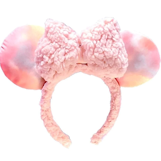 Fuzzy Sherpa Pink Tie Dye Minnie Mouse Ears Headband
