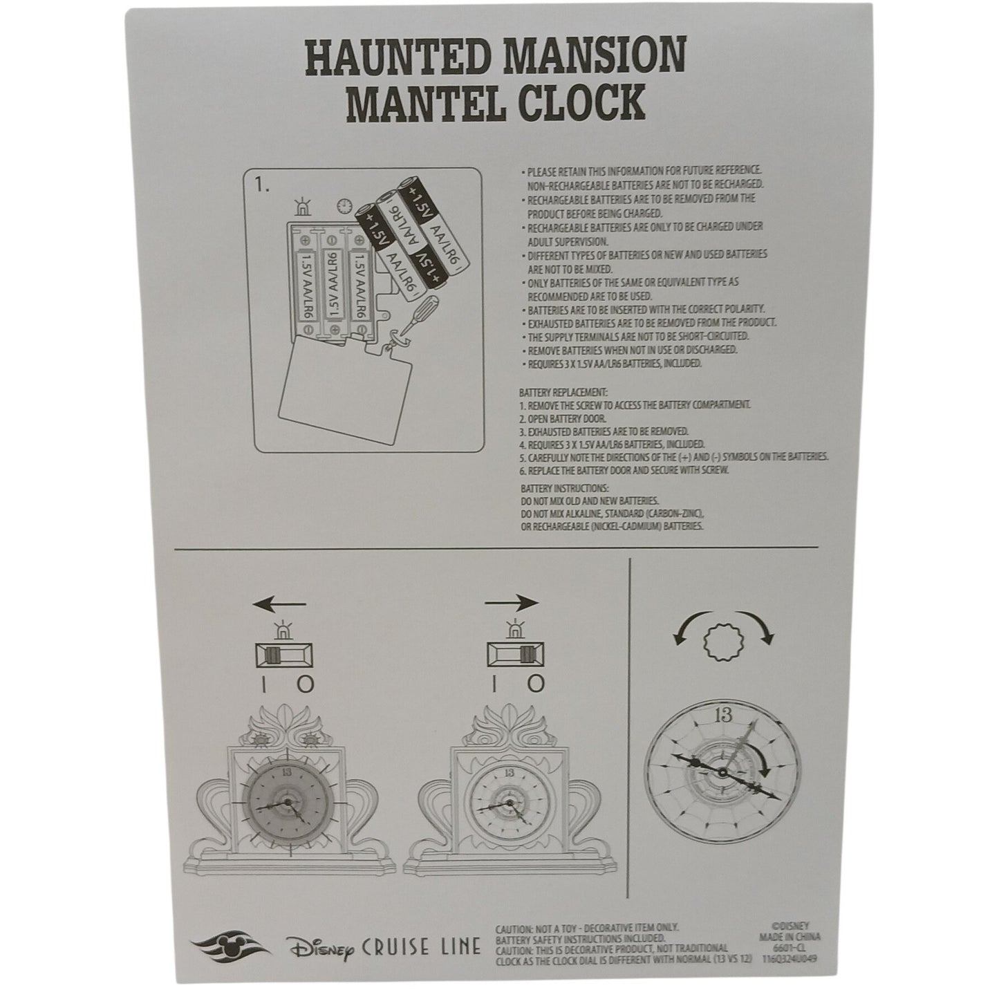 Disney Cruise Line Treasure Exclusive Haunted Mansion Light-Up Mantel Clock