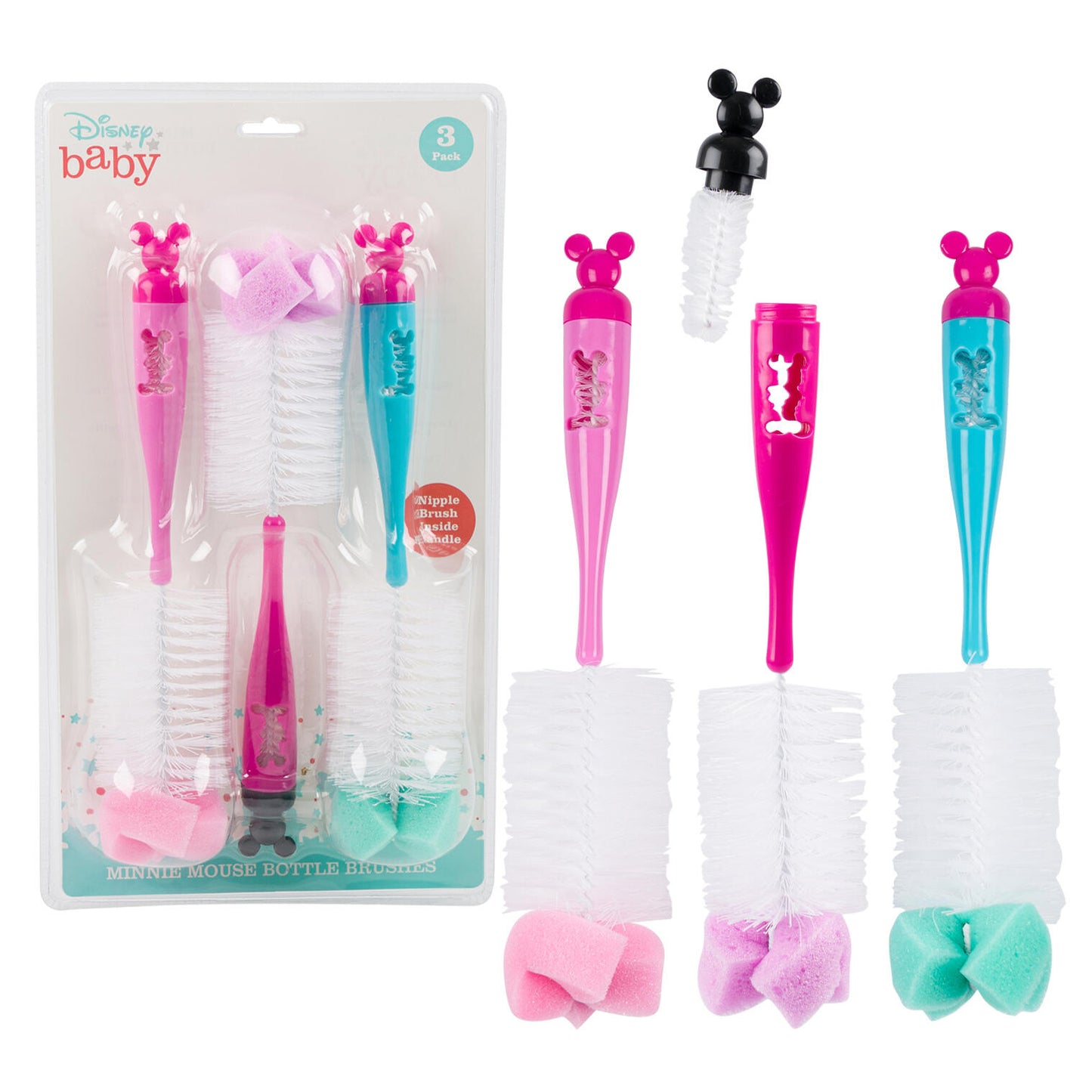 Pink Mickey Mouse Bottle Brush - 3 Pieces