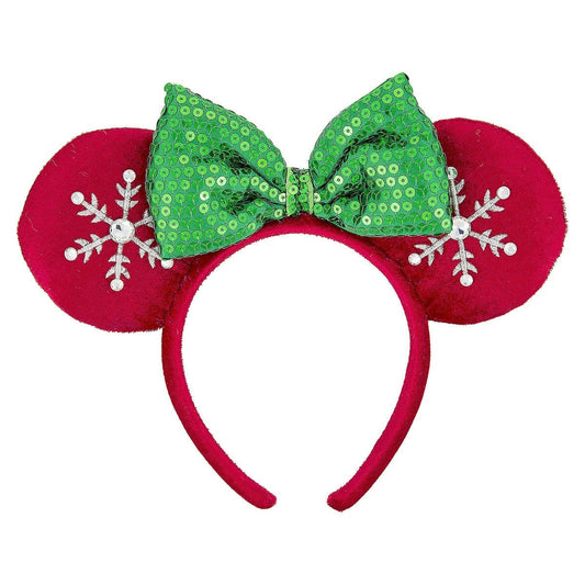 Holiday 2018 Red Ears Green Bow Disney Minnie Ears Headband  - Gently Used