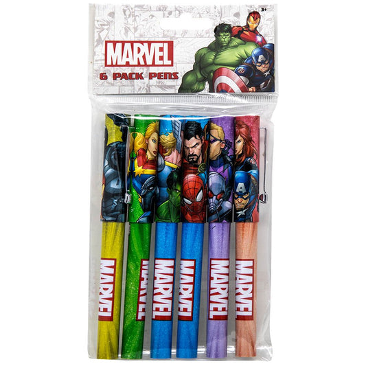 Avengers & Spiderman Ballpoint Pen Set, 6 Pack