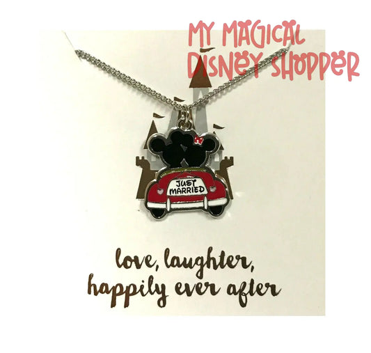 Just Married Mickey & Minnie Happily Ever After Necklace