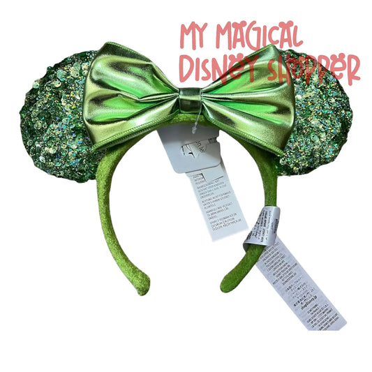 Kelly Green Minnie Mouse Sequined Ear Headband with Bow