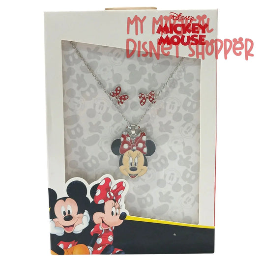 Minnie Mouse Necklace and Bow Earrings Set 🎀💖🐭
