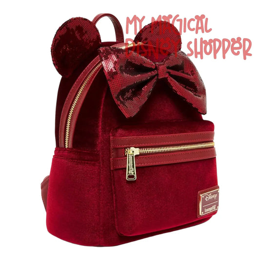Loungefly Disney Minnie Mouse Velvet Sequined Ears Mini Backpack