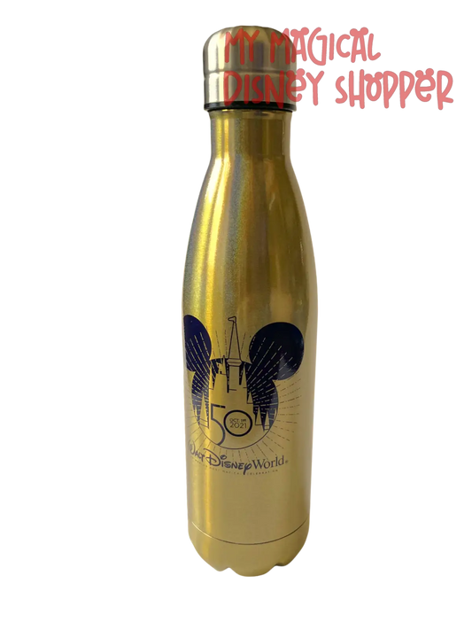 Magic Kingdom "Day Of" 50th Celebration Double Walled Insulated Gold Water Bottle - Walt Disney World 50th Anniversary