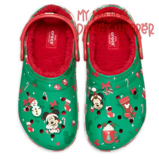 Mickey Christmas Lined Classic Clog Size Men's 6/Women's 8