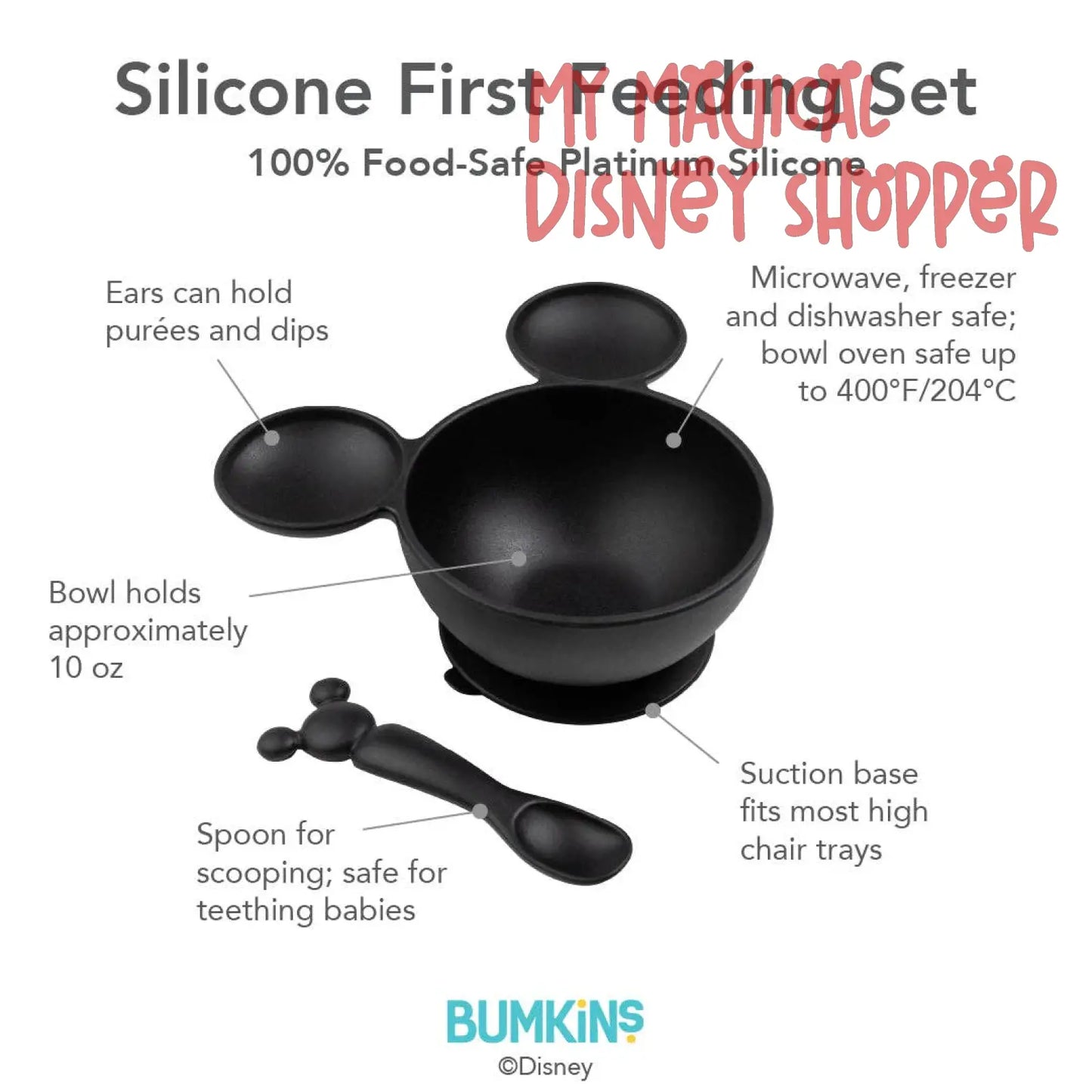 Mickey Mouse Black Silicone First Feeding Set