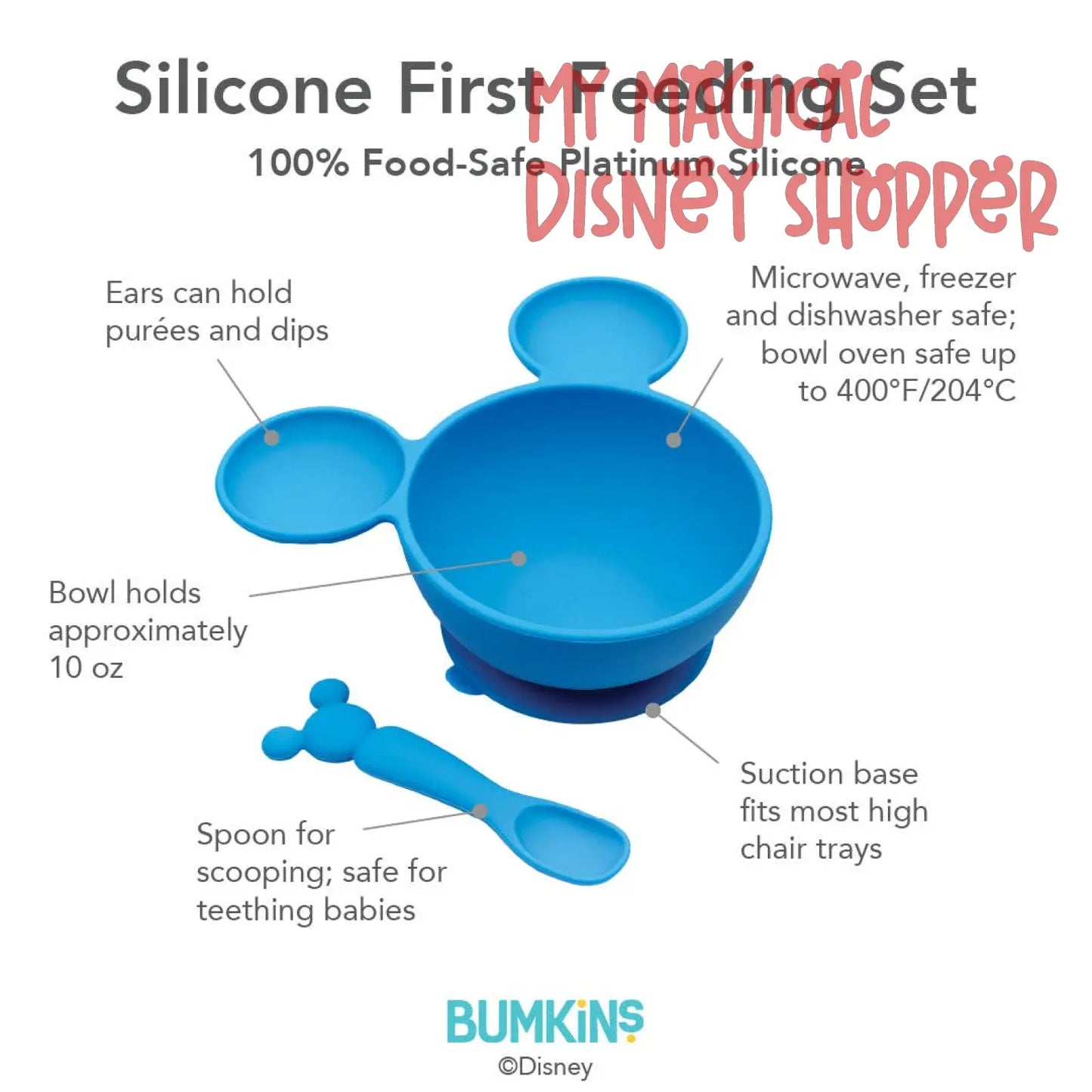 Mickey Mouse Blue Silicone First Feeding Set