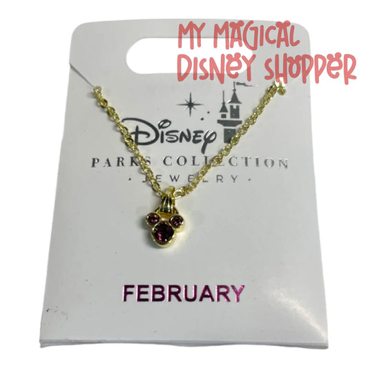 Mickey Mouse Faux Gem February Birthstone Gold Necklace