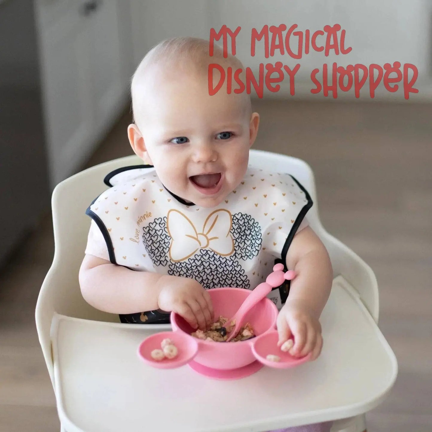 Mickey Mouse Pink Silicone First Feeding Set