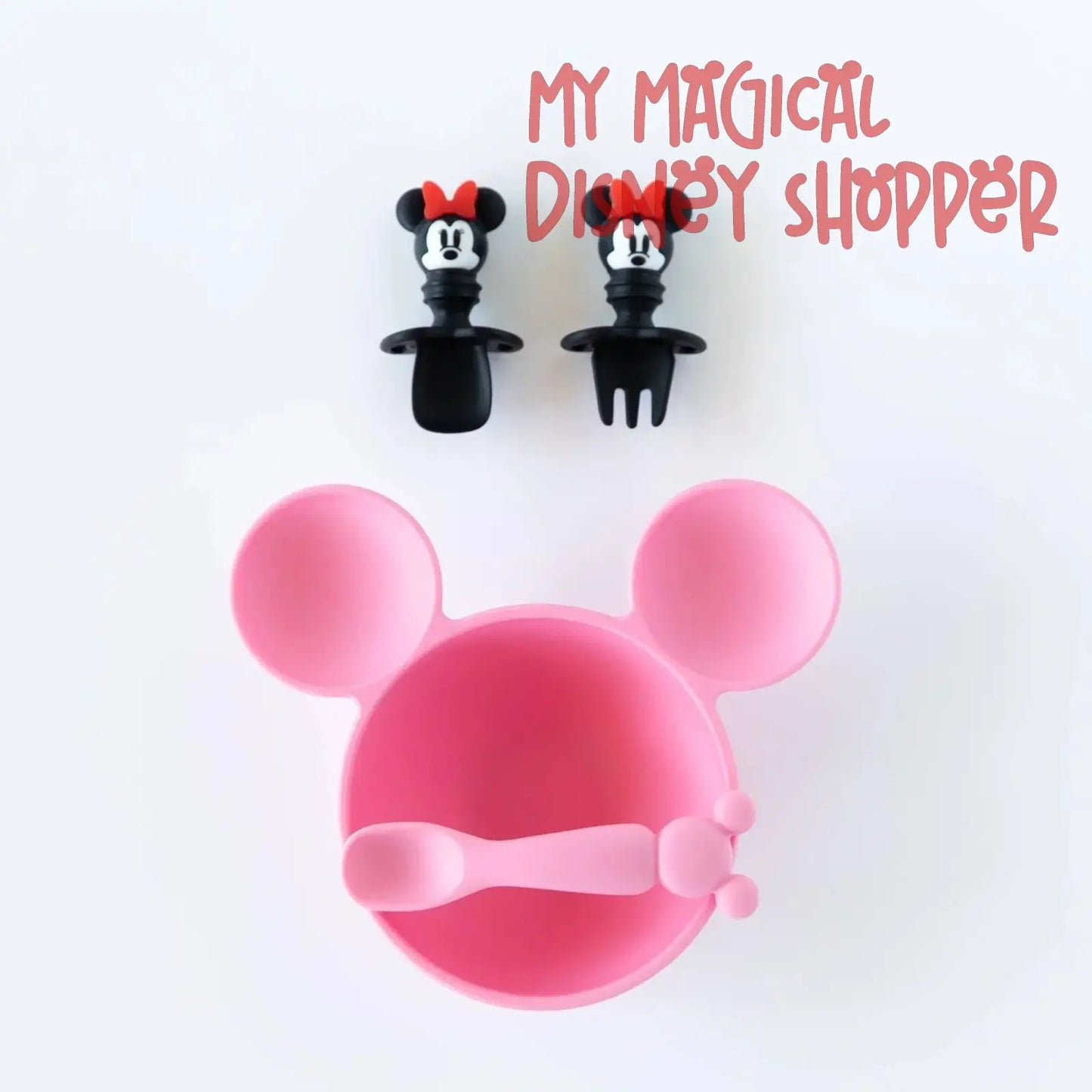 Mickey Mouse Pink Silicone First Feeding Set