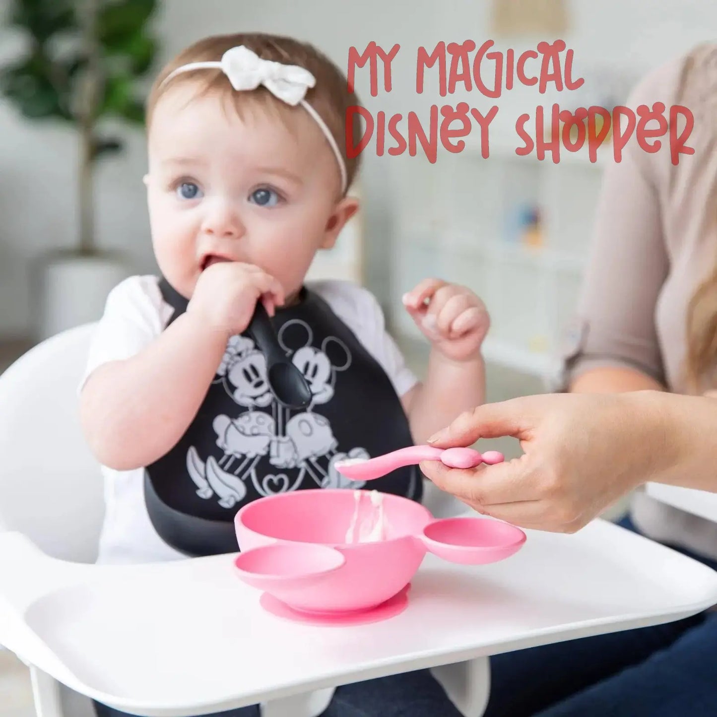 Mickey Mouse Pink Silicone First Feeding Set