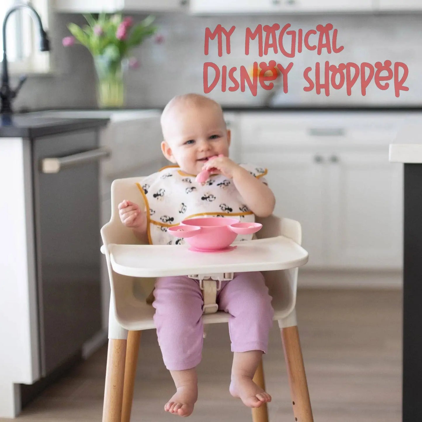 Mickey Mouse Pink Silicone First Feeding Set
