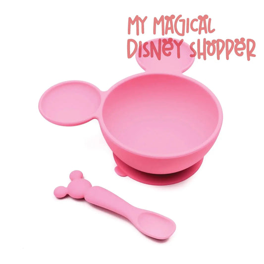 Mickey Mouse Pink Silicone First Feeding Set