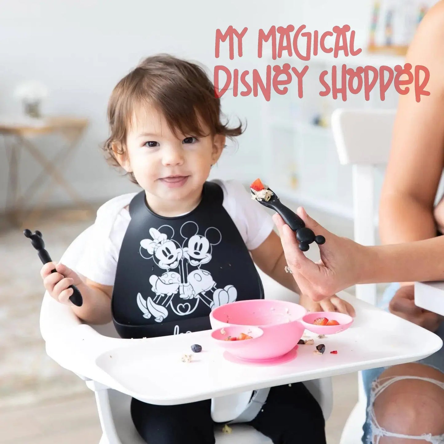 Mickey Mouse Pink Silicone First Feeding Set