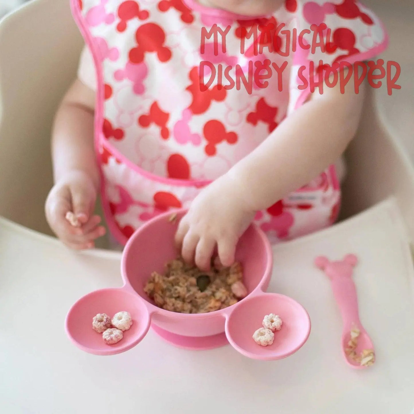 Mickey Mouse Pink Silicone First Feeding Set