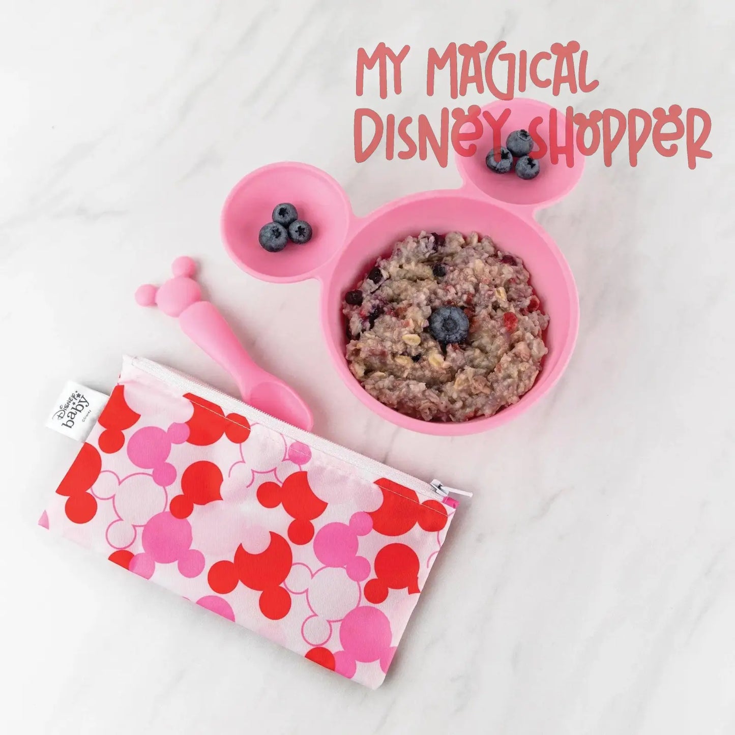 Mickey Mouse Pink Silicone First Feeding Set