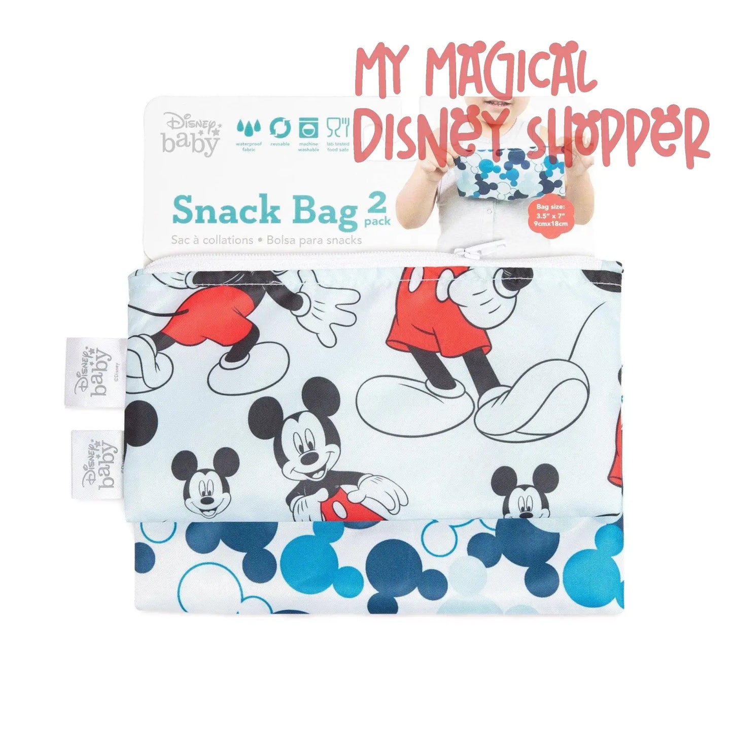 Mickey Mouse Reusable Snack Bag, Small 2-Pack