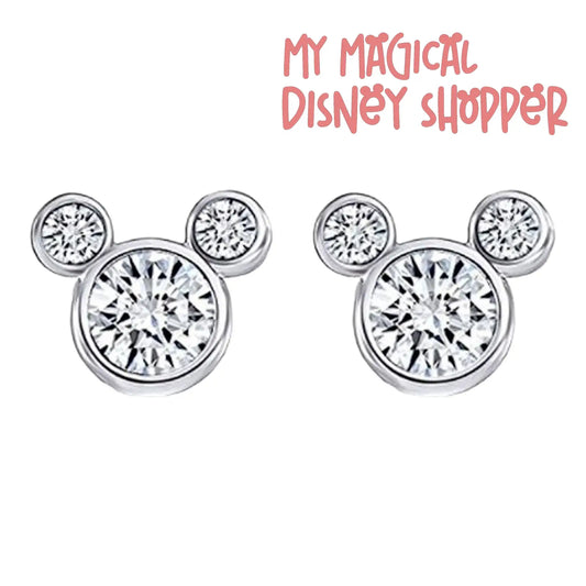 Mickey Mouse Stud CZ and Sterling Silver Earrings