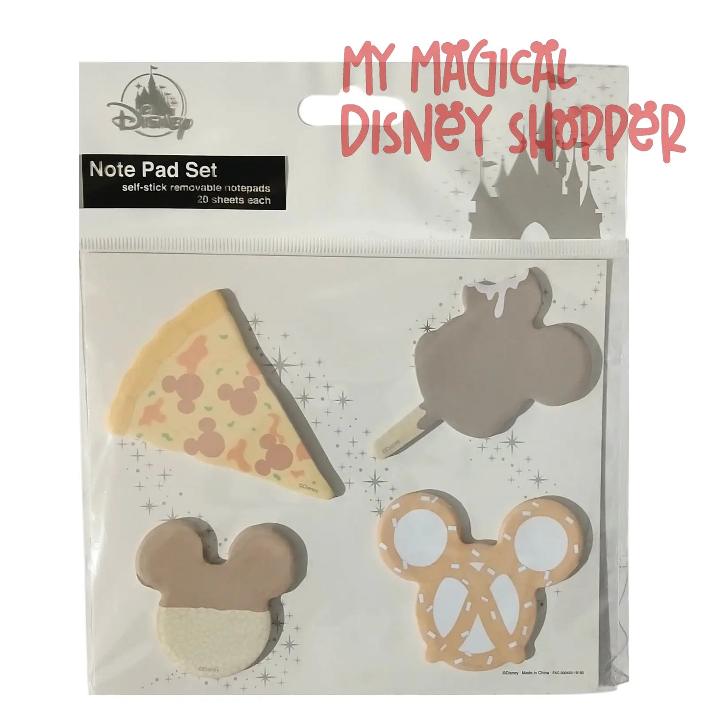 Mickey Snacks Pizza Pretzel Ice Cream Rice Crispy Disney Notepad 4 Pc. Set