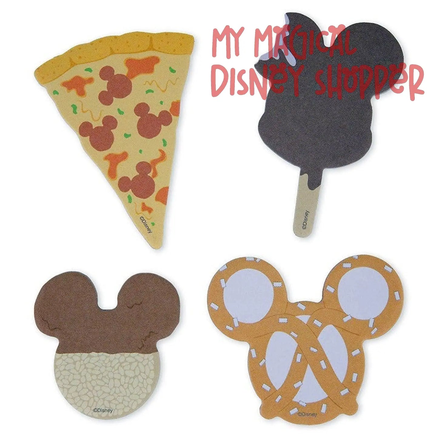 Mickey Snacks Pizza Pretzel Ice Cream Rice Crispy Disney Notepad 4 Pc. Set