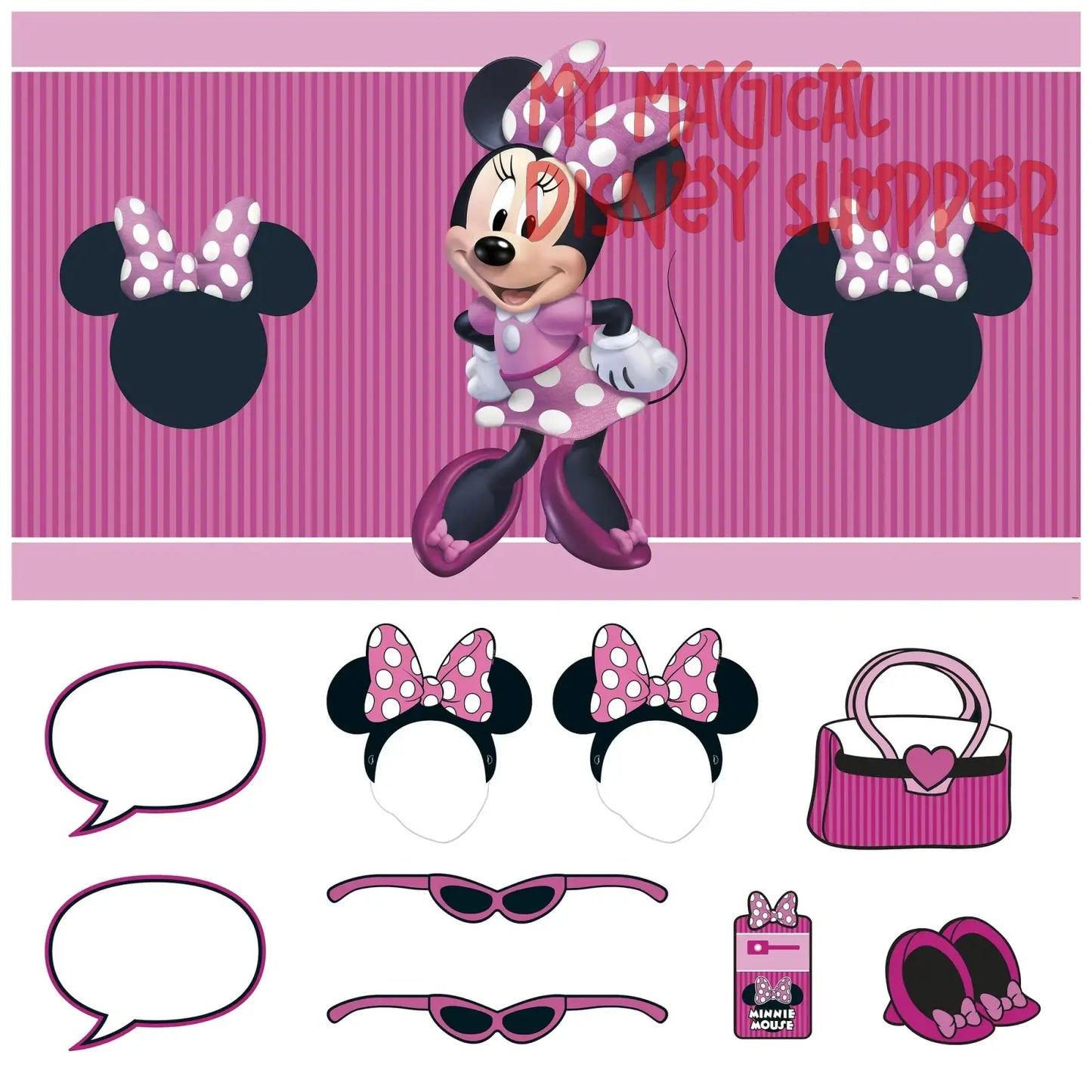 Minnie Mouse Birthday Party Photo Booth Kit, 10pcs
