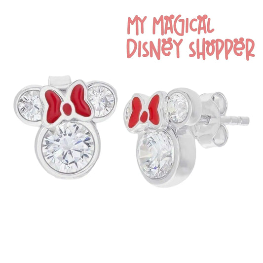 Minnie Mouse Bow CZ Rhodium Plated & Sterling Silver Stud Earrings