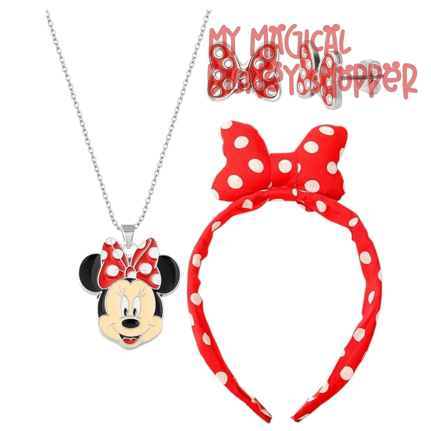 Minnie Mouse Necklace and Bow Earrings Set
